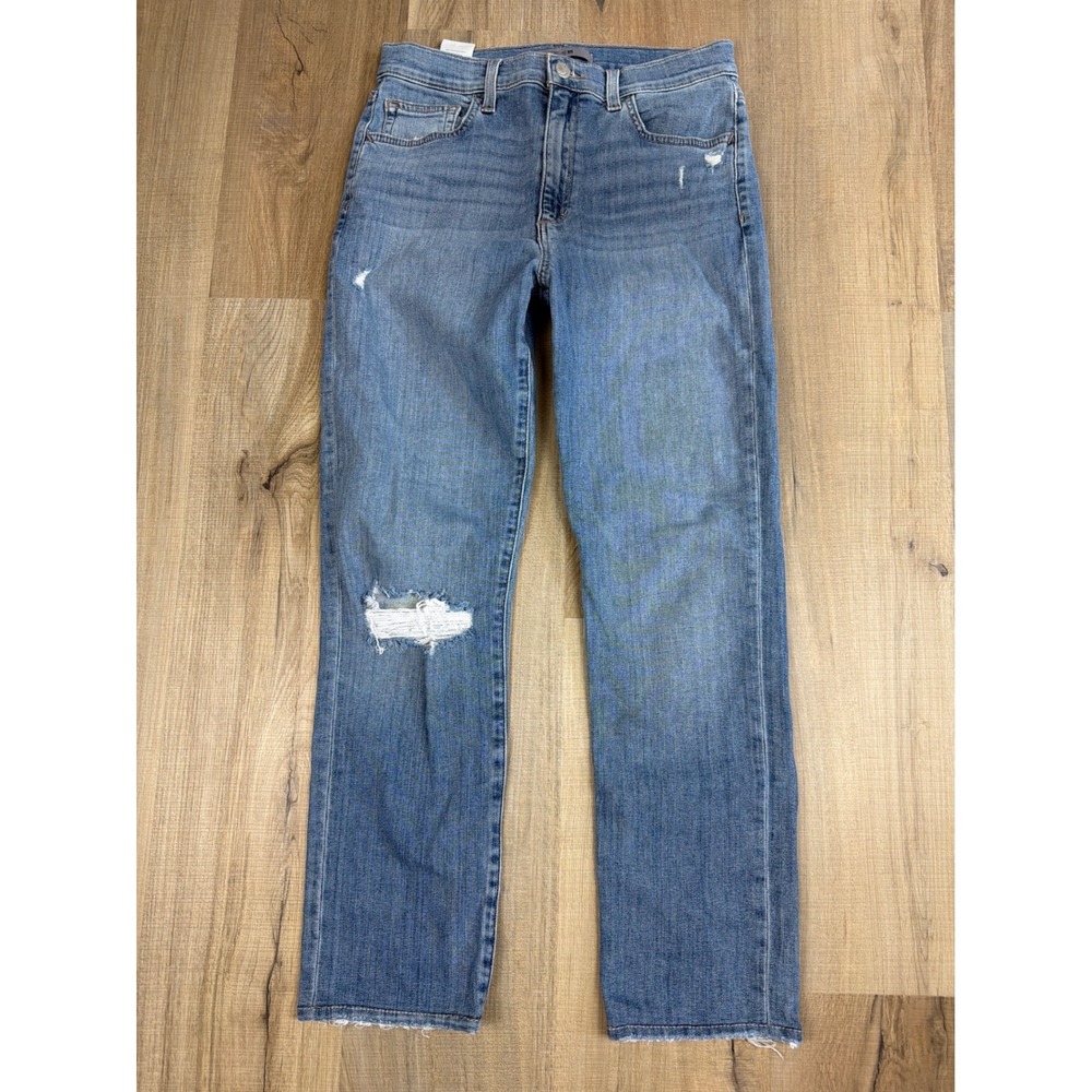 Joes Jeans Womens 27 Medium Wash Distressed Straight Leg Raw Hem Denim Blue